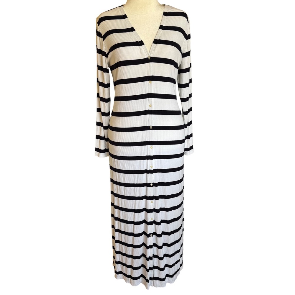 LOFT Striped Long Sleeve Maxi Dress Women's Size‎ XL Button Front Preppy Capsule